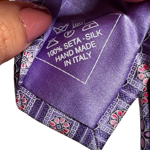 BRIONI Purple Pink Patterned Floral Silk Pointed Tie Career Business Office - Picture 6 of 8